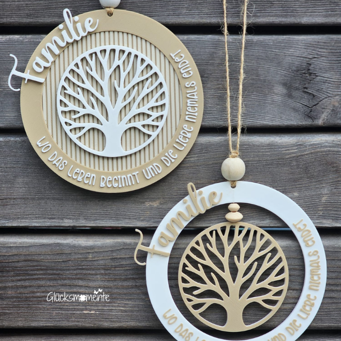 STL 3D Druck Datei Kränze 4 Designs personalisierbar Familie mit Baum Stammbaum 3D-Datei 3D-Druck Vorlage Kranz Türkranz