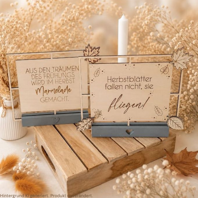 SVG Laser Herbst Datei 4 designs Klötzchenrahmen inkl Dekoblätter zum aufkleben Laserdatei SVG Datei Easysticks Hygge skandi – Bild 4
