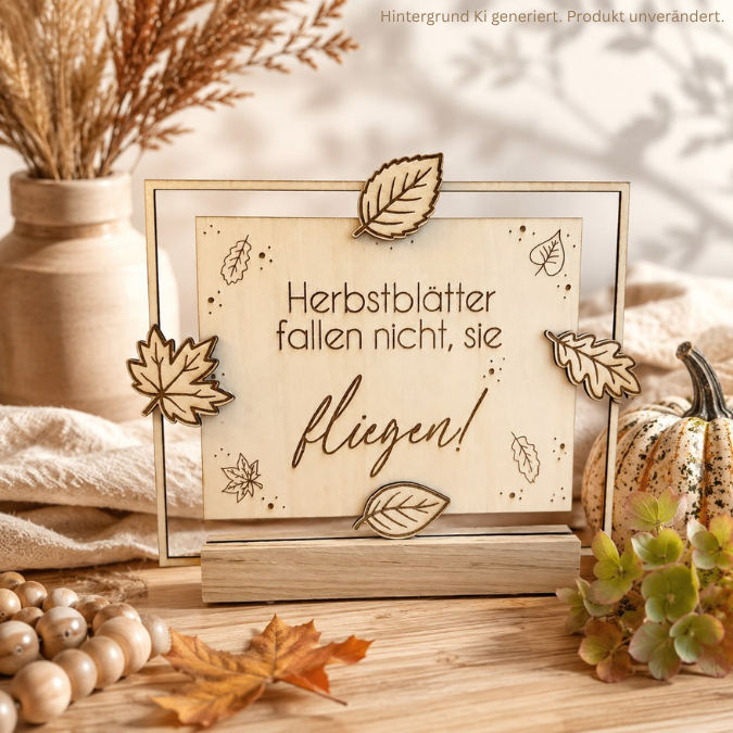 SVG Laser Herbst Datei 4 designs Klötzchenrahmen inkl Dekoblätter zum aufkleben Laserdatei SVG Datei Easysticks Hygge skandi – Bild 3