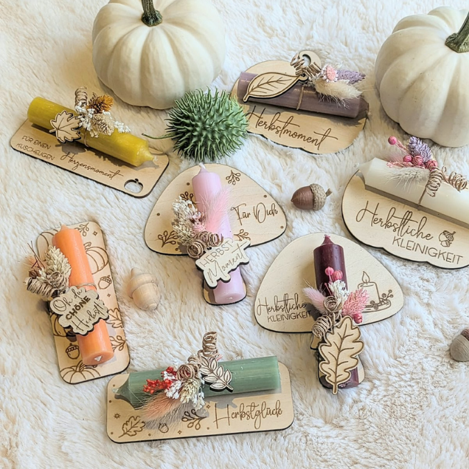 SVG Laser Herbst Datei 10 Designs Halter für Kerzen, Gutscheine oder Geldgeschenke Mitbringsel Laserdatei SVG Datei kerzen Hygge skandi – Bild 4