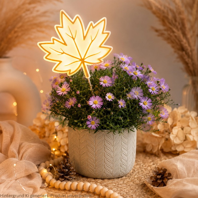 STL 3D Druck Datei Herbst Herbstblatt für 80mm Solalichter od Lichterkette Gartenstecker für 6mm & 8mm Stäbe Pflanzen Outdoor Beetstecker