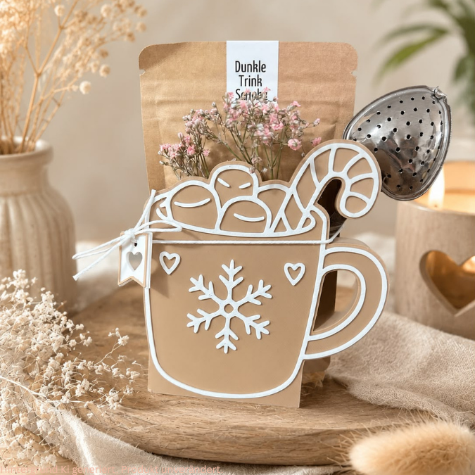 STL 3D Druck Datei 6 Designs Tasse Kakao Glühwein Tee Herbst Winter Weihnachten für Gutschein oder Geld inkl Blanko zum personalisieren – Bild 3