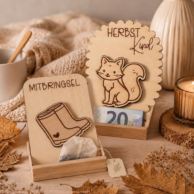 SVG Laser Herbst Datei Karten fürBlumen, Gutscheine oder Geldgeschenke Fuchs Gummistiefel Mitbringsel Laserdatei SVG Datei Hygge Skandi – Bild 3