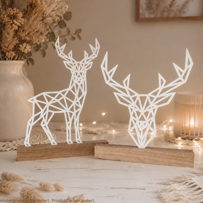 STL 3D Druck Datei Hirsch in 2 Designs Klötzchendatei oder Wanddeko Herbst Winter Weihnachten 3D-Druck Datei graphisch Reh