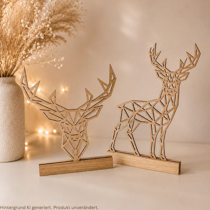 SVG Laser Datei Hirsch Reh für Klötzchen oder als Wanddeko Herbst Winter Weihnachten Laserdatei SVG Datei Lineart Skandi Reh – Bild 6