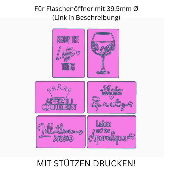 STL 3D Druck Datei 6 Designs Flaschenöffner Aperoli Spritz Drinks Sommer Geschenkidee Mitbringsel zum einschrauben 3D-Druck Datei – Bild 5