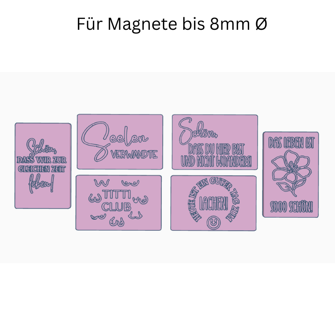STL 3D Druck Datei 6 Designs Magnet Freundin positive Botschaften Geschenkidee für 2 Magnete zum einkleben bis 8mm Durchmesser 3D-Druck – Bild 2