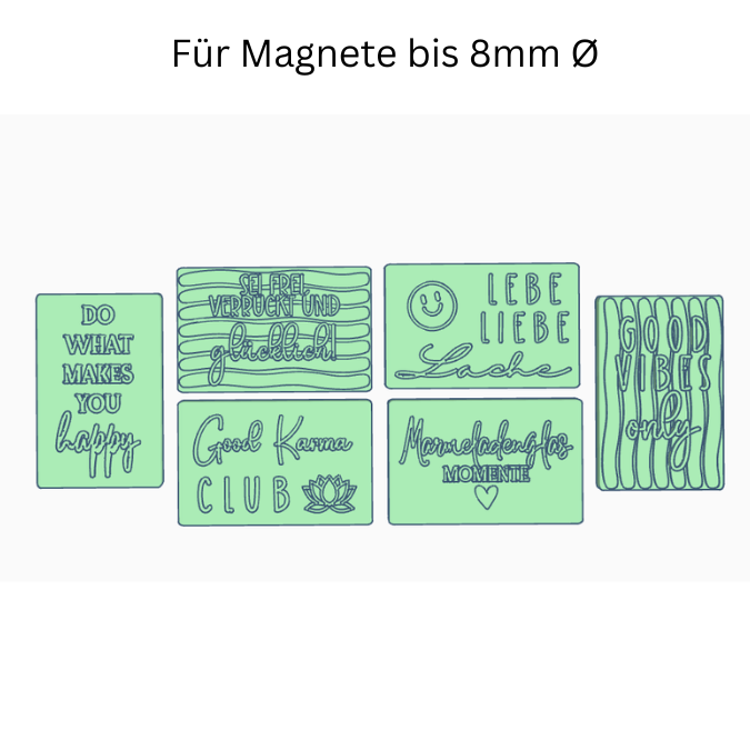 STL 3D Druck Datei 6 Designs Magnet Good Vibes positive Botschaften Geschenkidee für 2 Magnete zum einkleben bis 8mm Durchmesser 3D-Druck – Bild 2