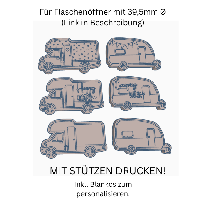 STL 3D Druck Datei 6 Designs inkl Blanko zum personalisieren Flaschenöffner Camping zum einschrauben 3D-Druck Datei – Bild 2