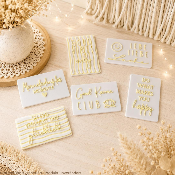STL 3D Druck Datei 6 Designs Magnet Good Vibes positive Botschaften Geschenkidee für 2 Magnete zum einkleben bis 8mm Durchmesser 3D-Druck