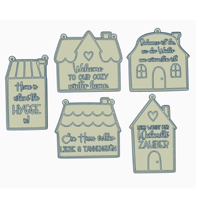 STL 3D Druck Datei Winter 5er Set Skandi Häuser Haus Weihnachtshaus Türdeko Tüürkranz Geschenkanhänger Weihnachten 3D-Datei 3D-Druck Vorlage – Bild 2