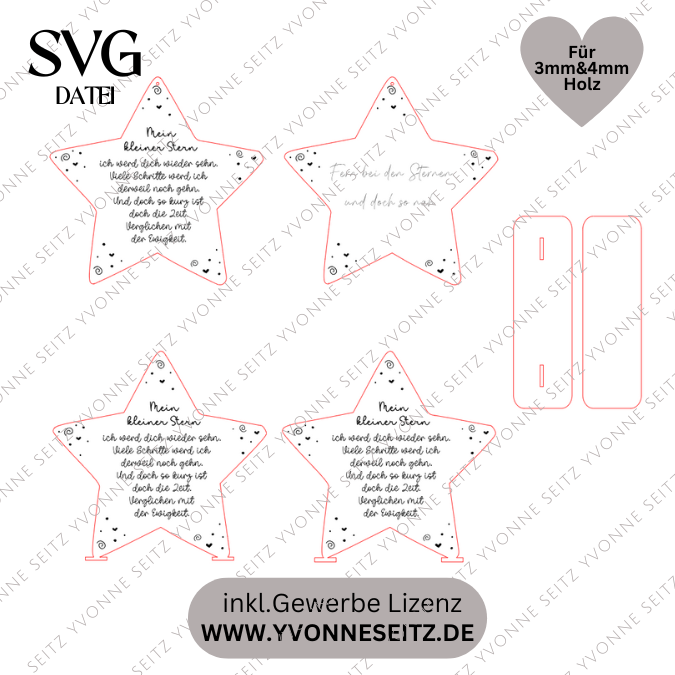 SVG Laserdatei Trauer Stern zum stellen und hängn Stenenkinder regenbogenbaby Erinnerung Anteilnahme Beerdigung 3mm 4 mm SVG Datei – Bild 2