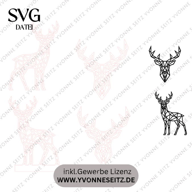 SVG Laser Datei Hirsch Reh für Klötzchen oder als Wanddeko Herbst Winter Weihnachten Laserdatei SVG Datei Lineart Skandi Reh – Bild 2
