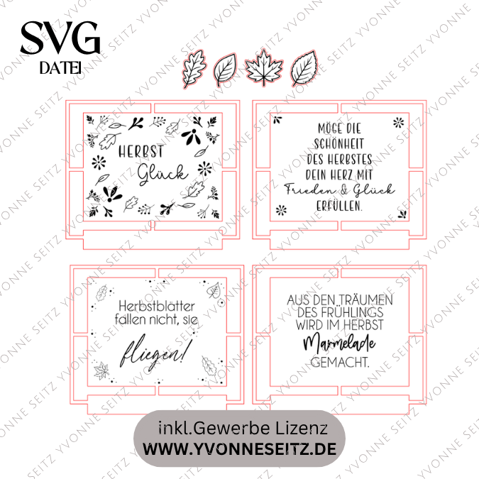 SVG Laser Herbst Datei 4 designs Klötzchenrahmen inkl Dekoblätter zum aufkleben Laserdatei SVG Datei Easysticks Hygge skandi – Bild 2