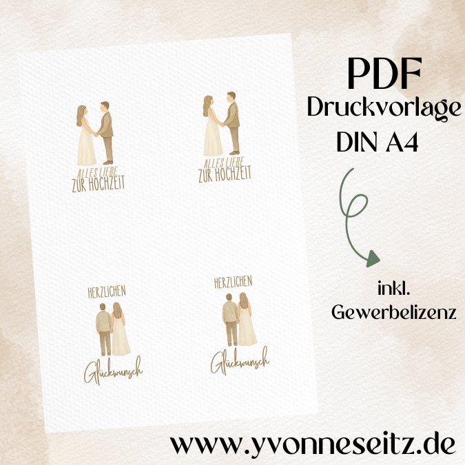 Postkarten Druckvorlage 2 Designs Hochzeit Ehe PDF Karte Geschenkkarte Printable Postkarte Skandi Aquarell
