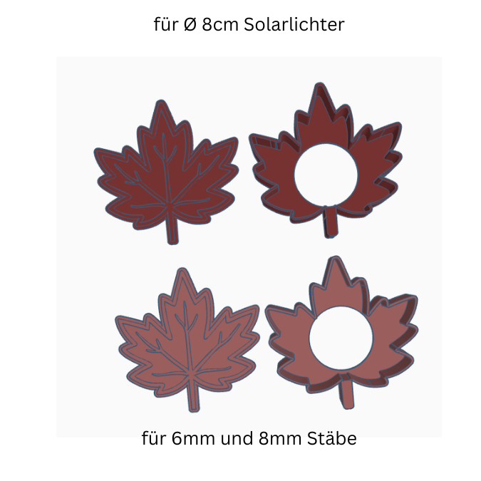 STL 3D Druck Datei Herbst Herbstblatt für 80mm Solalichter od Lichterkette Gartenstecker für 6mm & 8mm Stäbe Pflanzen Outdoor Beetstecker – Bild 2