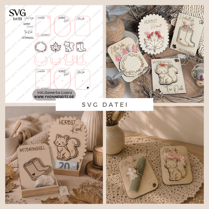 SVG Laser Herbst Datei Karten fürBlumen, Gutscheine oder Geldgeschenke Fuchs Gummistiefel Mitbringsel Laserdatei SVG Datei Hygge Skandi