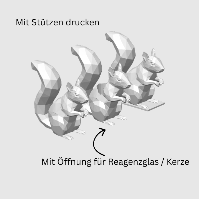 STL 3D Druck Datei 3er Set Herbst Eichhörnchen skalierbar für Blumen Geldgeschenke Gutscheine Deko Herbstliebe 3D-Datei 3D-Druck Vorlage – Bild 2