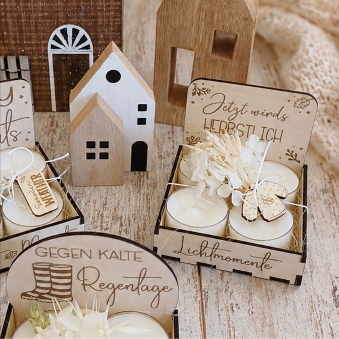 SVG Laser Herbst Datei Teelichtbox Mitbringsel für Teelichter oder Kleinigkeiten 3mm 4mm Laserdatei SVG Datei kerzen Hygge skandi – Bild 7