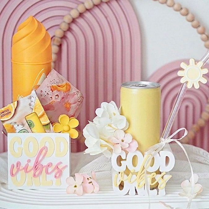 STL 3D Druck Datei 2er Set Halter für kleine Flaschen oder Geschenke Good vibes only Mitbringsel Sommer Cocktail 3D-Druck Datei mit Deckel zum kleben