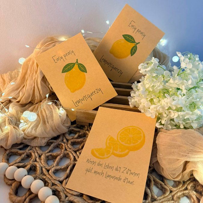 Postkarten Druckvorlage 2 Designs Lemons Positiv Limonade Gute Laune PDF Karte Geschenkkarte Printable Postkarte Skandi Aquarell – Bild 2