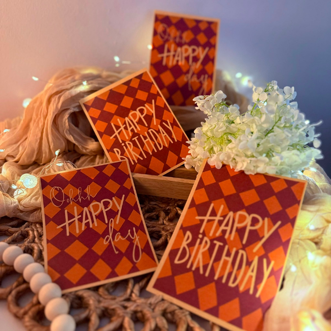 Postkarten Druckvorlage 2 Designs Happy Birthday Gute Laune PDF Karte Geschenkkarte Printable Postkarte retro colourblocking pink orange – Bild 2
