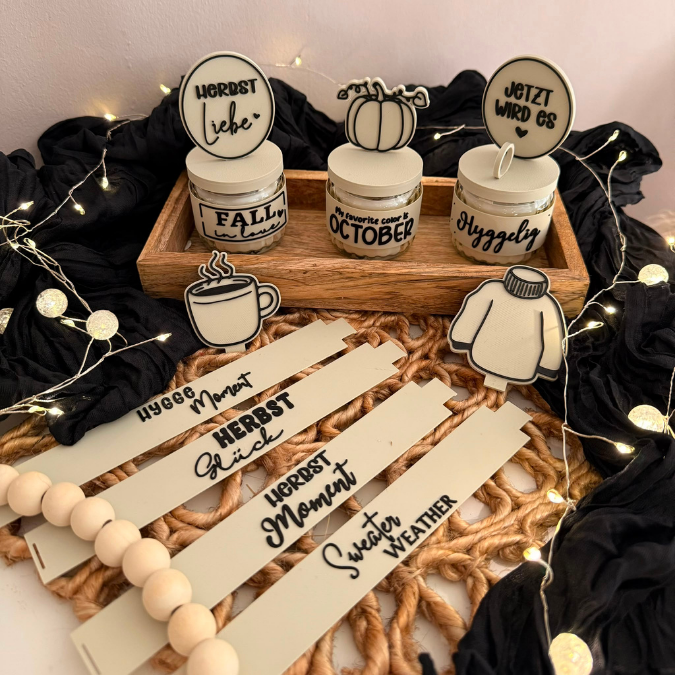 STL 3D Druck Datei Herbst XXl Set Kerzenglas Banderolen Deckel und Stecker Hök Gök 3D-Druck Datei Herbstliebe Mitbringsel Geldgeschenk Hygge – Bild 4