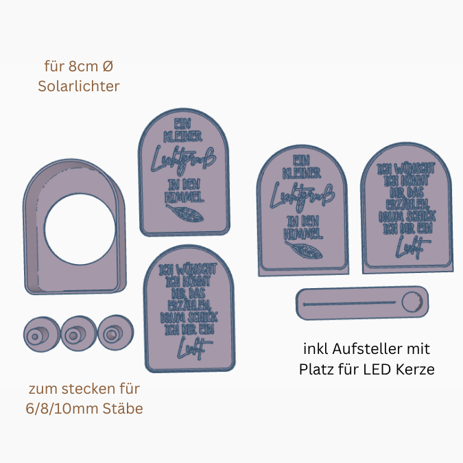 STL 3D Druck Datei Solar Trauer Aufsteller 2 Designs ink Aufsteller mit Platz für LED Kerze 3D-Datei zum stellen oder stecken 6/8/10mm Stäbe – Bild 2