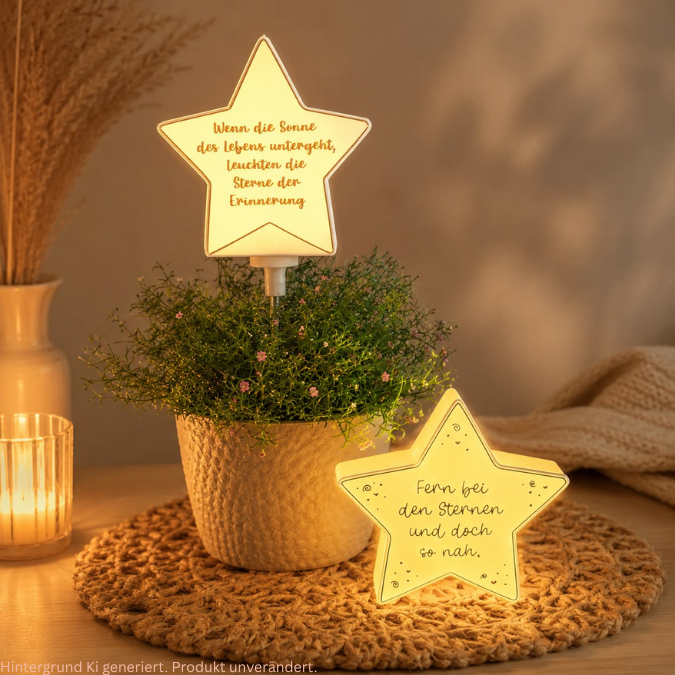 STL 3D Druck Datei Trauer Stern 2 Designs zum personalisieren Solarlicht oder Lichterkette 3D-Datei zum stellen oder stecken 6/8/10mm Stäbe