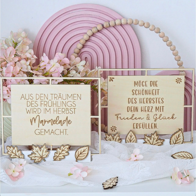 SVG Laser Herbst Datei 4 designs Klötzchenrahmen inkl Dekoblätter zum aufkleben Laserdatei SVG Datei Easysticks Hygge skandi – Bild 4
