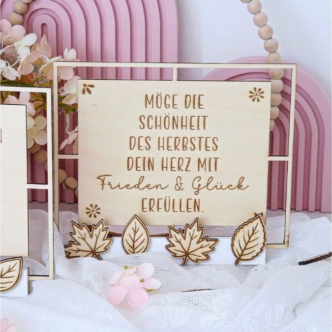 SVG Laser Herbst Datei 4 designs Klötzchenrahmen inkl Dekoblätter zum aufkleben Laserdatei SVG Datei Easysticks Hygge skandi – Bild 11