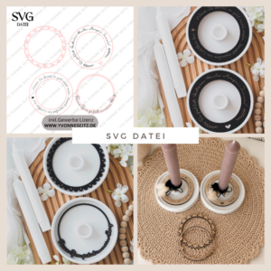 SVG Laserdatei Trauer 4 designs Kerzenteller Kränze Stenenkinder Erinnerung Anteilnahme Beerdigung SVG Datei