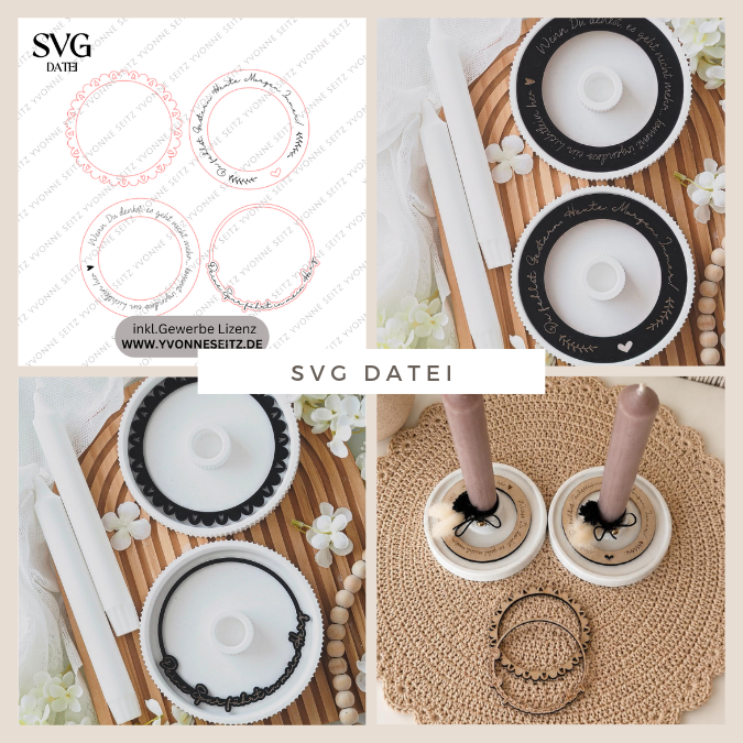 SVG Laserdatei Trauer 4 designs Kerzenteller Kränze Stenenkinder Erinnerung Anteilnahme Beerdigung SVG Datei