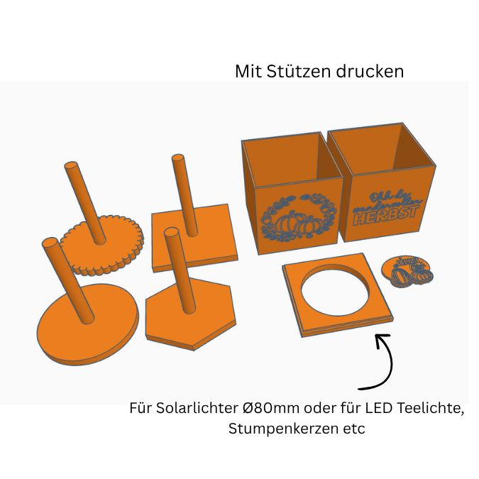 STL 3D Druck Datei Herbst Solarlampen Set 2 Designs viereckig für 80mm Solarlichter 3D-Datei 3D Solarlampe Garten Outdoor – Bild 2