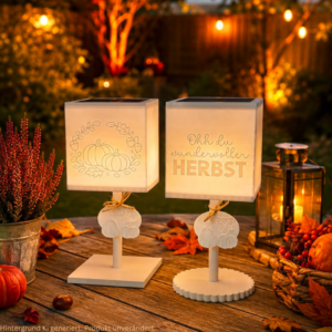 STL 3D Druck Datei Herbst Solarlampen Set 2 Designs viereckig für 80mm Solarlichter 3D-Datei 3D Solarlampe Garten Outdoor