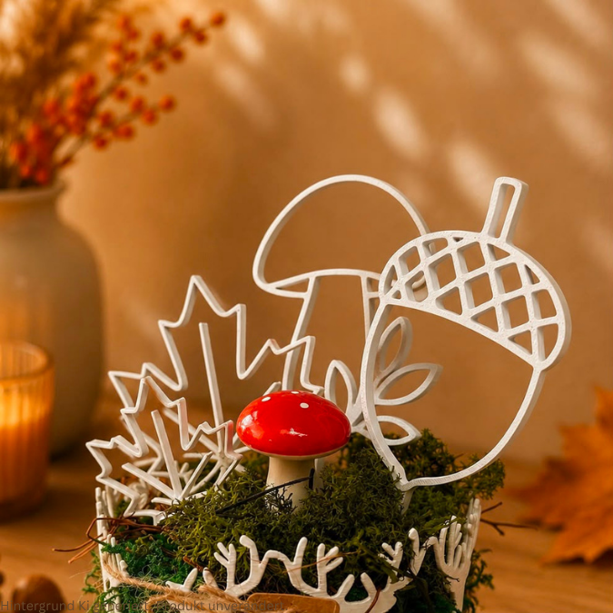 STL 3D Druck Datei Herbst Stecker und Aufhänger filigran lineart je 6 Designs Sonnenfänger Herbstglück schlichte Herbstdeko – Bild 9