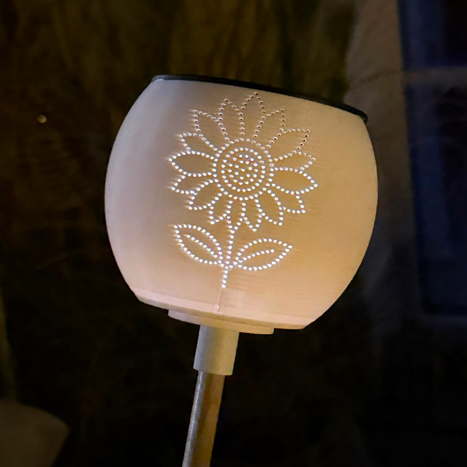 3D Druck Datei STL Herbst Sonnenblume Windlicht für LED Teelichter oder Solarlichter (8cm) zum stecken und stellen inkl Stabhalter 6/8/10mm – Bild 11