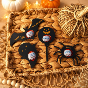 STL 3D Druck Datei Halloween Schoko Bon Halter für Kinder Mitbringsel Herbst Geist Spinne Fledermaus Lolli Lutscher Süßigkeiten