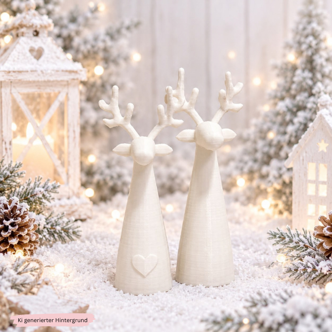 STL 3D Druck Datei 2er Set Herbst Winter Rentier Hirsch mit Herz skalierbar Deko Herbstliebe 3D-Datei 3D-Druck Vorlage – Bild 3