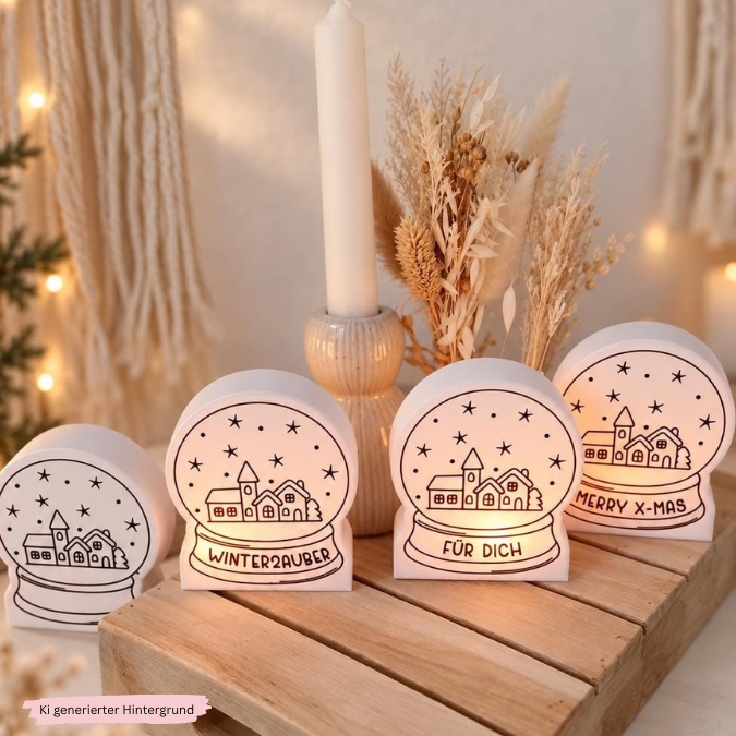 STL 3D Druck Datei beleuchtbare Schneekugel Licht Geschenkbox zum Kleben Weihnachten Winter 3D-Druck personalisierbar Lichtdatei – Bild 3