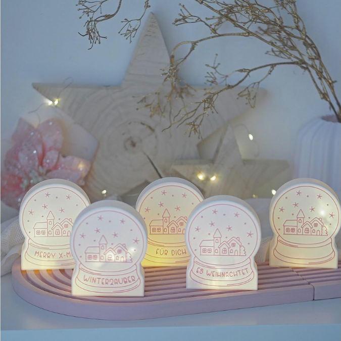 STL 3D Druck Datei beleuchtbare Schneekugel Licht Geschenkbox zum Kleben Weihnachten Winter 3D-Druck personalisierbar Lichtdatei