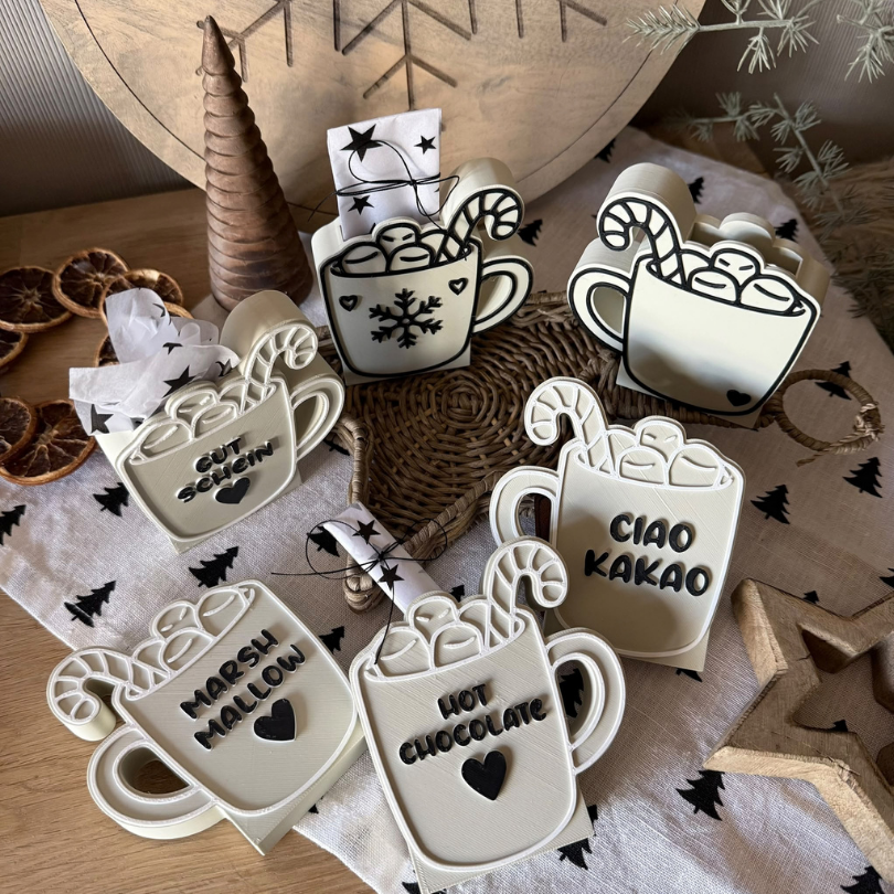 STL 3D Druck Datei 6 Designs Tasse Kakao Glühwein Tee Herbst Winter Weihnachten für Gutschein oder Geld inkl Blanko zum personalisieren – Bild 5