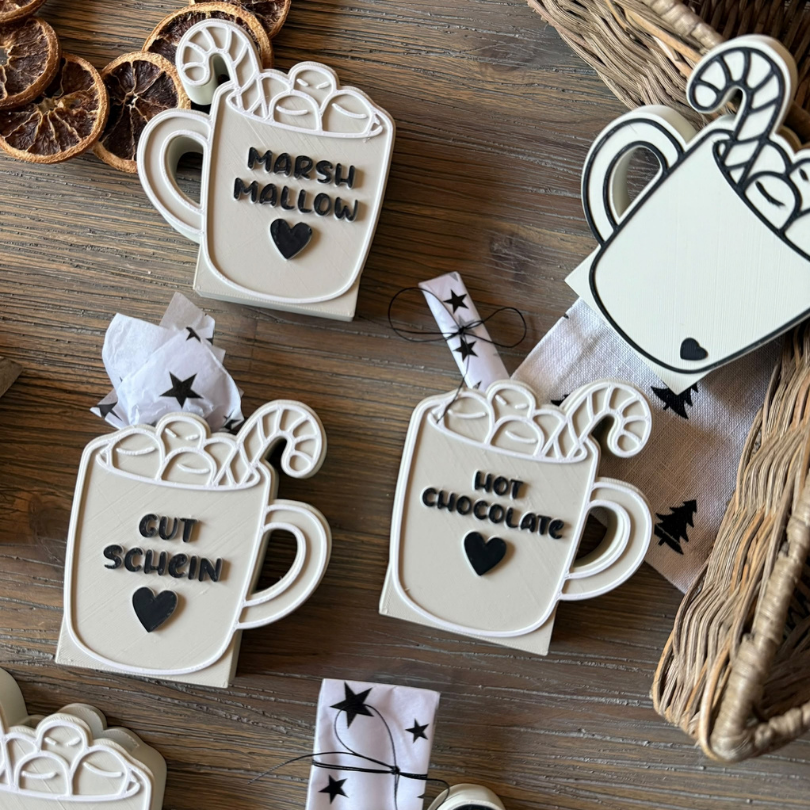 STL 3D Druck Datei 6 Designs Tasse Kakao Glühwein Tee Herbst Winter Weihnachten für Gutschein oder Geld inkl Blanko zum personalisieren – Bild 6