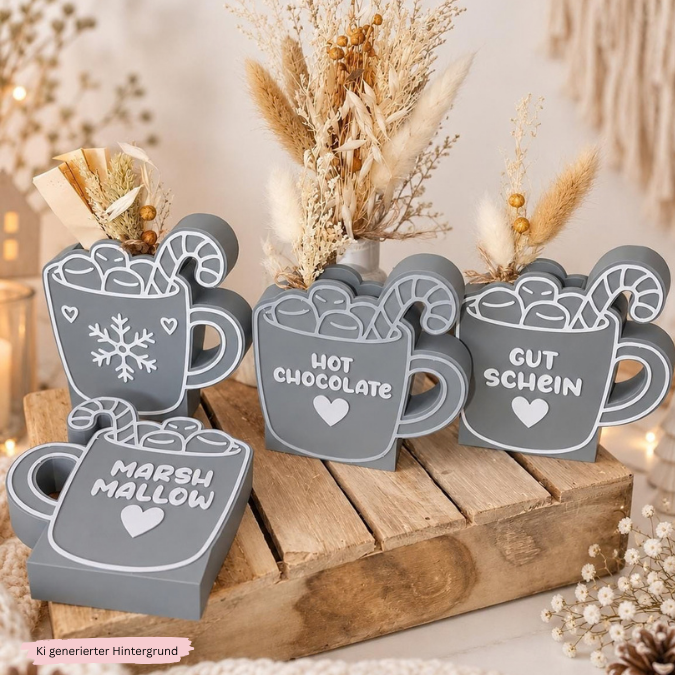 STL 3D Druck Datei 6 Designs Tasse Kakao Glühwein Tee Herbst Winter Weihnachten für Gutschein oder Geld inkl Blanko zum personalisieren – Bild 7