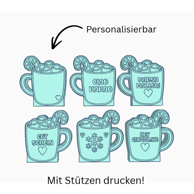 STL 3D Druck Datei 6 Designs Tasse Kakao Glühwein Tee Herbst Winter Weihnachten für Gutschein oder Geld inkl Blanko zum personalisieren – Bild 2