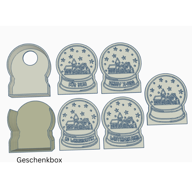 STL 3D Druck Datei beleuchtbare Schneekugel Licht Geschenkbox zum Kleben Weihnachten Winter 3D-Druck personalisierbar Lichtdatei – Bild 3
