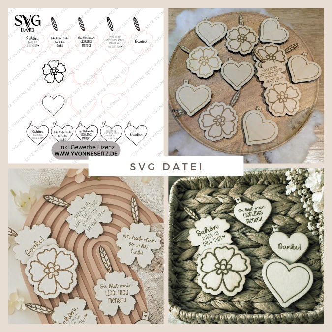 SVG Laserdatei Mini Botschaft zum einschieben Herz oder Blume Geschenkidee einfach so SVG Datei Geburtstag Kleinigkeit Mitbringsel Danke