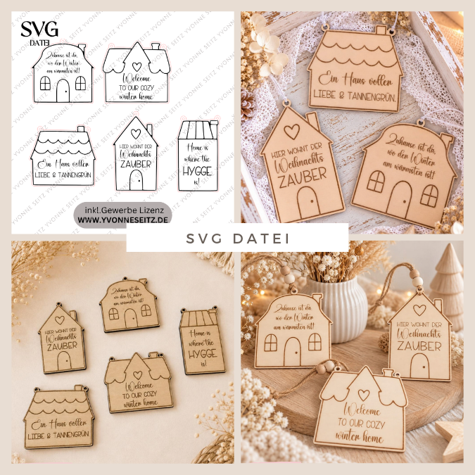 5er Set SVG Laser Datei Skandi Weihnachtshäuschen Weihnachten Winter Hygge home Hej Skandinavisch Häuschenliebe Häuser Laserdatei