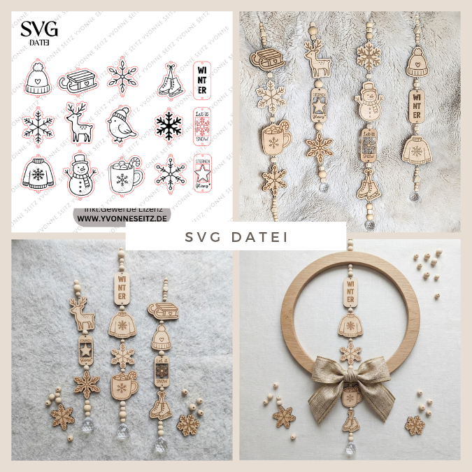 SVG Laser Datei 15 Designs Sonnenfänger Winter Skandi Scandi Aufhänger Anhänger Deko für Wand und Fenster Sonnenfänger Deko Geschenkanhänger