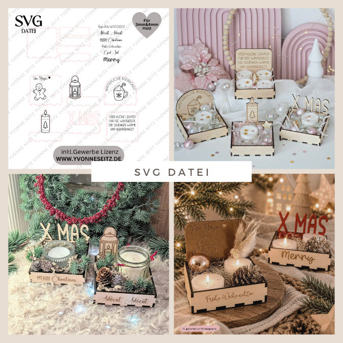 1 SVG Laser Winter Weihnachten Datei Teelichtbox Mitbringsel für Teelichter oder Kleinigkeiten 3mm 4mm Laserdatei SVG Datei Hygge skandi